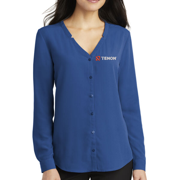 Port Authority Ladies Long Sleeve Button-Front Blouse - Embroidered Logo Thumbnail